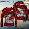 Maxcorners Fishing Red Camouflage Graphic Multicolor Options Personalized Name, Team Name 3D Long Sleeve Shirt (12 Fish Species)