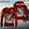 Maxcorners Fishing Red Camouflage Graphic Multicolor Options Personalized Name, Team Name 3D Long Sleeve Shirt (12 Fish Species)