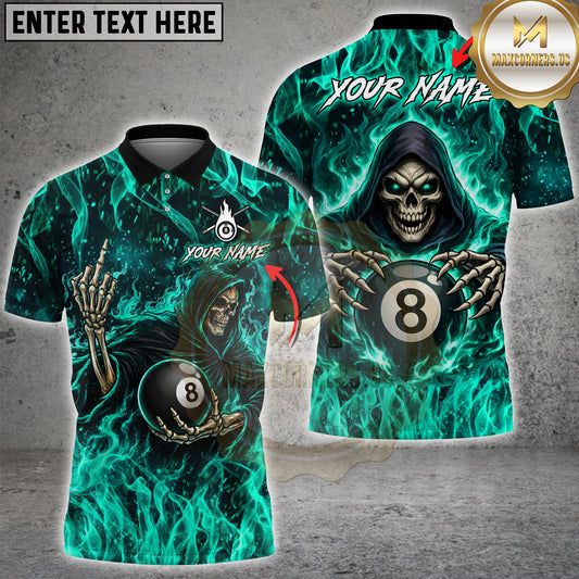 Maxcorners Billiards 8 Ball Grim Reaper Middle Finger Multicolor Options Personalized Name, Team Name 3D Shirt (4 Colors)