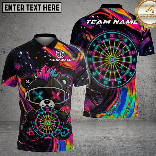 Maxcorners Dart Neon Punk Bear Multicolor Options Personalized Name, Team Name 3D Shirt