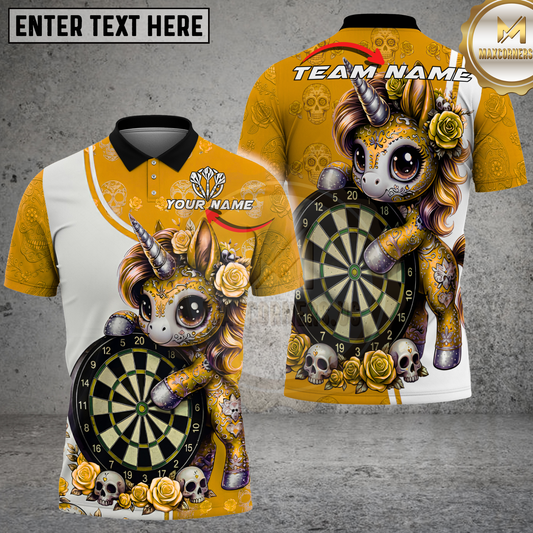 Maxcorners Dart Unicorn Sugar Skull Roses Multicolor Options Personalized Name, Team Name 3D Shirt