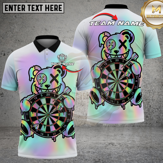 Maxcorners Dart Teddy Bear Pastel Drip Art Multicolor Options Personalized Name, Team Name 3D Shirt