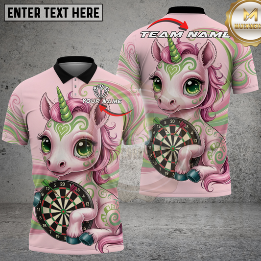 Maxcorners Dart Unicorn Cute Pastel Swirl Multicolor Options Personalized Name, Team Name 3D Shirt
