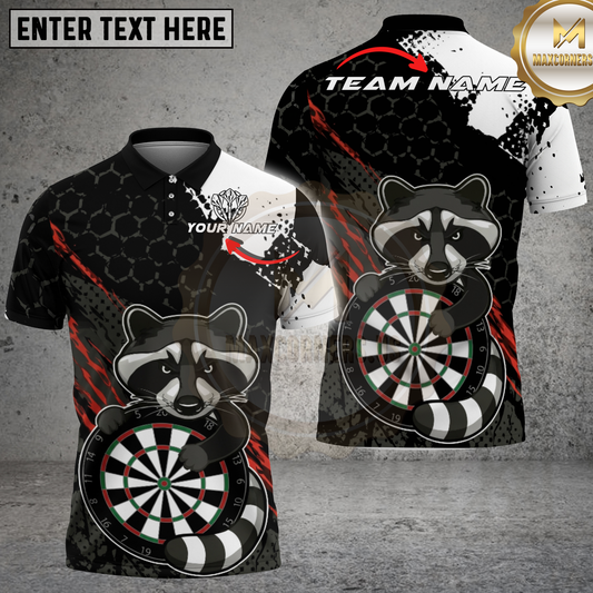 Maxcorners Dart Raccoon Hexagon Grunge Multicolor Options Personalized Name, Team Name 3D Shirt