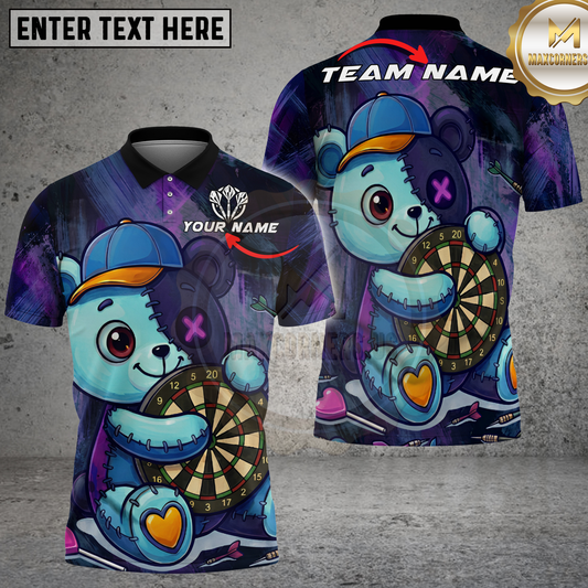 Maxcorners Dart Teddy Bear Patchwork Style Multicolor Options Personalized Name, Team Name 3D Shirt