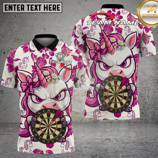 Maxcorners Dart Unicorn Floral Pattern Multicolor Options Personalized Name, Team Name 3D Shirt