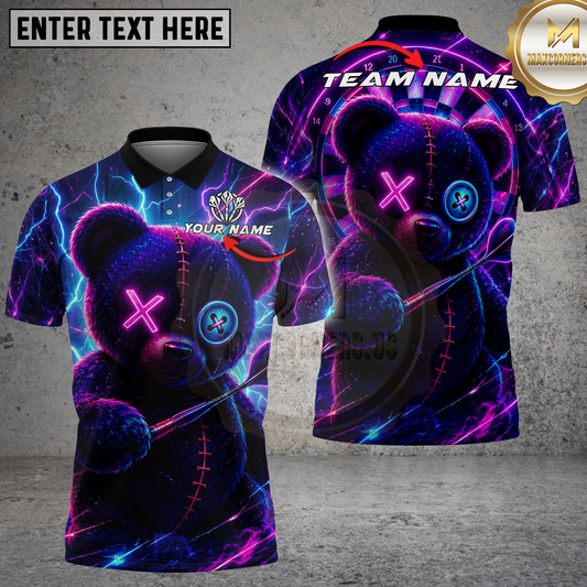 Maxcorners Dart Shirt Neon Cyber Teddy Bear Multicolor Options Personalized Name, Team Name 3D Shirt