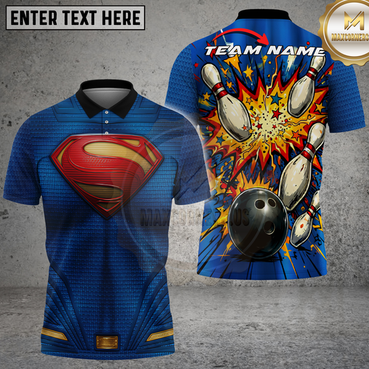 Maxcorners Bowling Shirt Superhero Inspired Design Multicolor Options Personalized Name, Team Name 3D Shirt