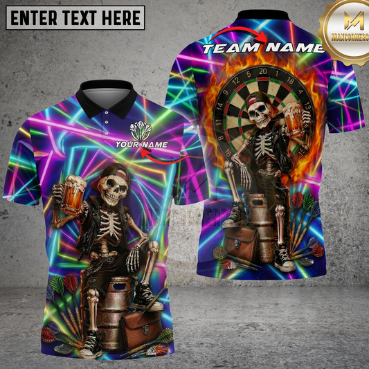 Maxcorners Dart Skeleton Beer Drinker Neon Laser Multicolor Options Personalized Name, Team Name 3D Shirt