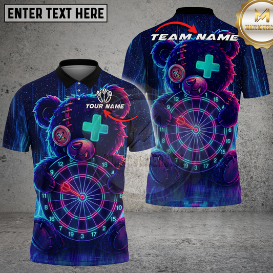 Maxcorners Dart Teddy Bear Neon Glow Multicolor Options Personalized Name, Team Name 3D Shirt