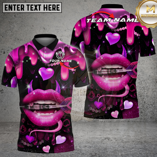 Maxcorners Dart Shirt Pink Glam Lips Artwork Multicolor Options Personalized Name, Team Name 3D Shirt