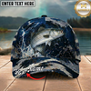 Maxcorners Fishing Cap Dark Ocean Camo Design Multicolor Options Personalized Name (12 Fish Species)