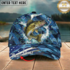 Maxcorners Fishing Cap Patriotic Blue Camo Design Multicolor Options Personalized Name (12 Fish Species)