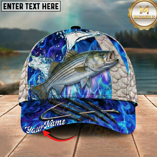 Maxcorners Fishing Cap Blue Flame Water Splash Design Multicolor Options Personalized Name (12 Fish Species)