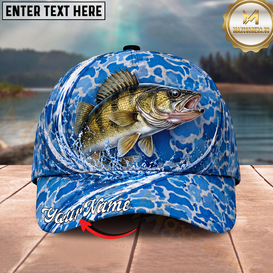 Maxcorners Fishing Cap Blue Water Splash Design Multicolor Options Personalized Name (12 Fish Species)