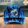 Maxcorners Fishing Cap Blue Flame Bass Design Multicolor Options Personalized Name (12 Fish Species)