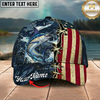 Maxcorners Fishing Cap Patriotic Bass Lace-Up Design Multicolor Options Personalized Name (12 Fish Species)
