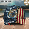 Maxcorners Fishing Cap Patriotic Bass Lace-Up Design Multicolor Options Personalized Name (12 Fish Species)