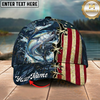 Maxcorners Fishing Cap Patriotic Bass Lace-Up Design Multicolor Options Personalized Name (12 Fish Species)