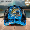 Maxcorners Fishing Cap Blue Flame Fishing Gear Design Multicolor Options Personalized Name (12 Fish Species)