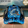 Maxcorners Fishing Cap Blue Flame Fishing Gear Design Multicolor Options Personalized Name (12 Fish Species)