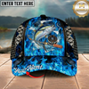 Maxcorners Fishing Cap Blue Flame Fishing Gear Design Multicolor Options Personalized Name (12 Fish Species)