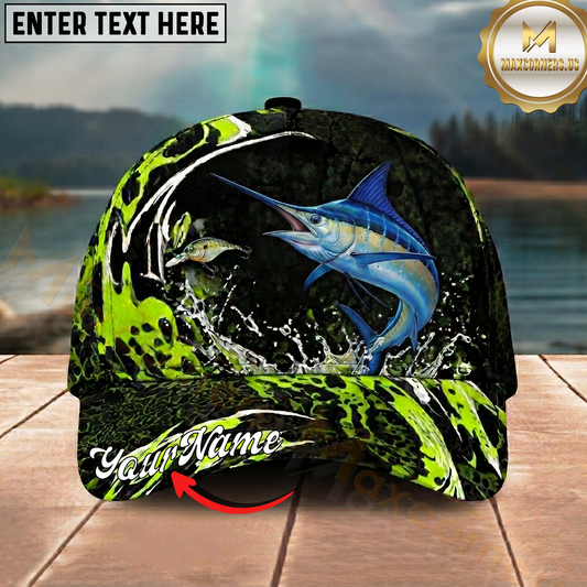 Maxcorners Fishing Cap Neon Green Splash Design Multicolor Options Personalized Name (12 Fish Species)