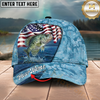 Maxcorners Fishing Cap American Flag Fishing Design Multicolor Options Personalized Name (12 Fish Species)