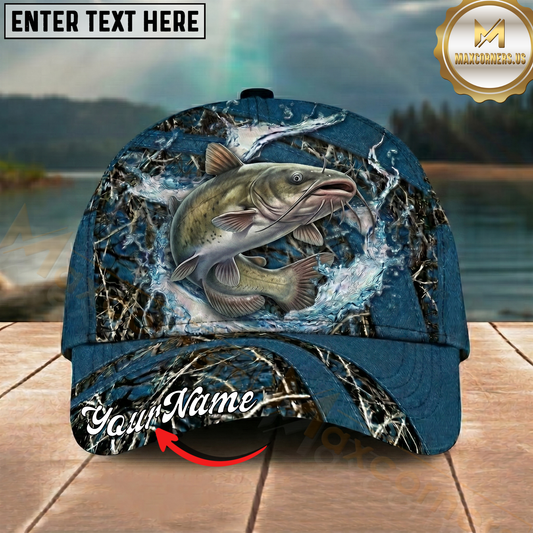 Maxcorners Fishing Cap Blue Marsh Bass Design Multicolor Options Personalized Name (12 Fish Species)