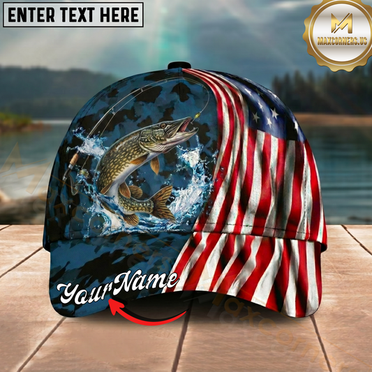 Maxcorners USA Flag Patriotic Style Multicolor Options Personalized Name (12 Fish Species)