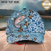 Maxcorners Fishing Cap Light Blue Water Pattern Design Multicolor Options Personalized Name (12 Fish Species)