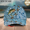 Maxcorners Fishing Cap Light Blue Water Pattern Design Multicolor Options Personalized Name (12 Fish Species)