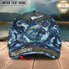 Maxcorners Fishing Cap Blue Camouflage Water Splash Design Multicolor Options Personalized Name (12 Fish Species)