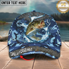 Maxcorners Fishing Cap Blue Camouflage Water Splash Design Multicolor Options Personalized Name (12 Fish Species)