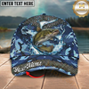 Maxcorners Fishing Cap Blue Camouflage Water Splash Design Multicolor Options Personalized Name (12 Fish Species)