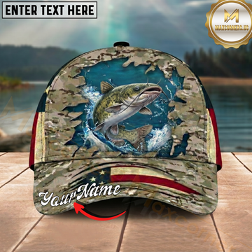 Maxcorners Fishing Cap Patriotic Desert Camo Design Multicolor Options Personalized Name (12 Fish Species)