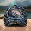 Maxcorners Fishing Cap Navy Ocean Camo Design Multicolor Options Personalized Name (12 Fish Species)