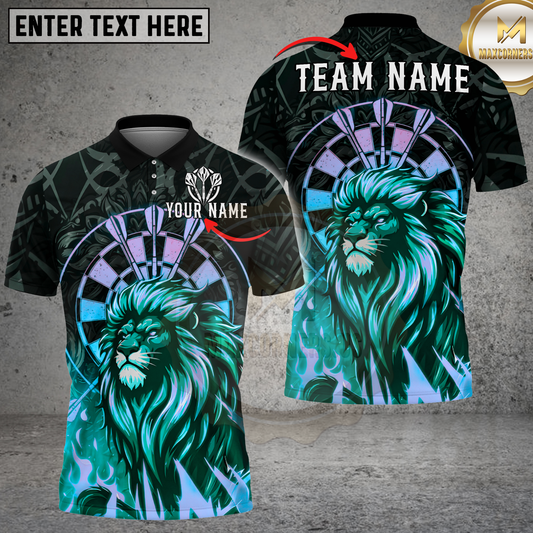 Maxcorners Dart Lion Neon Flame Artwork Multicolor Options Personalized Name, Team Name 3D Shirt (4 Colors)