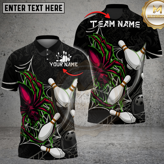 Maxcorners Spider Bowling Web Graphic Multicolor Options Personalized Name, Team Name 3D Shirt (4 Colors)