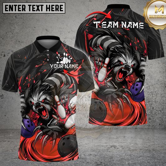 Maxcorners Fierce Wolf Bowling Graphic Multicolor Options Personalized Name, Team Name 3D Shirt (4 Colors)