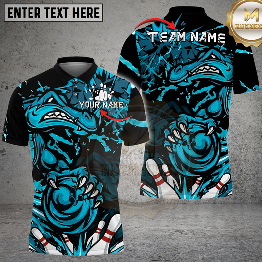 Maxcorners Crocodile Bowling Strike Graphic Multicolor Options Personalized Name, Team Name 3D Shirt (4 Colors)
