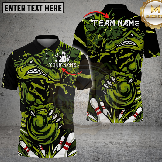 Maxcorners Crocodile Bowling Strike Graphic Multicolor Options Personalized Name, Team Name 3D Shirt (4 Colors)