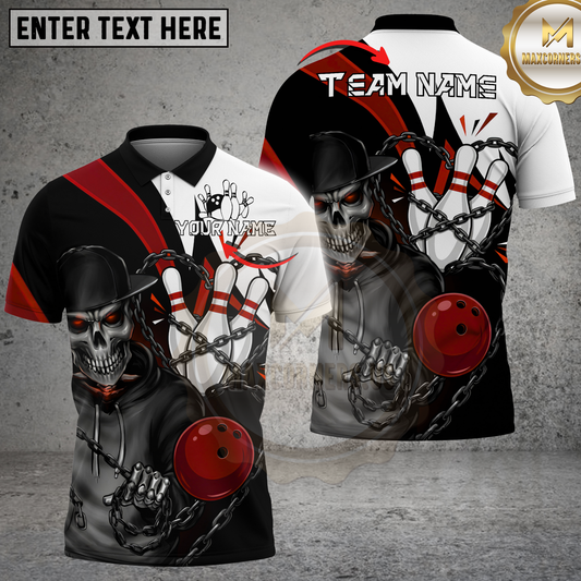 Maxcorners Skull Bowling Chain Graphic Multicolor Options Personalized Name, Team Name 3D Shirt (4 Colors)