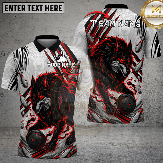 Maxcorners Fierce Wolf Flame Bowling Multicolor Options Personalized Name, Team Name 3D Shirt (4 Colors)