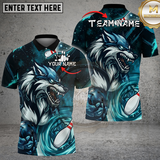 Maxcorners Cosmic Wolf Bowling Graphic Multicolor Options Personalized Name, Team Name 3D Shirt (4 Colors)