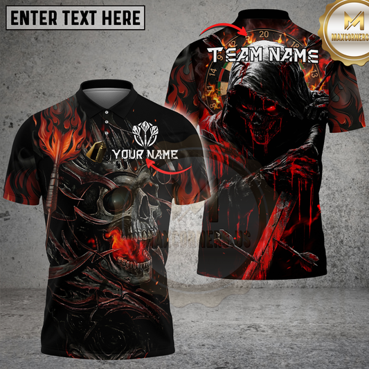 Maxcorners Grim Reaper Skull Blue Flame Dark Fantasy Design Multicolor Options Personalized Name, Team Name 3D Shirt (4 Colors)