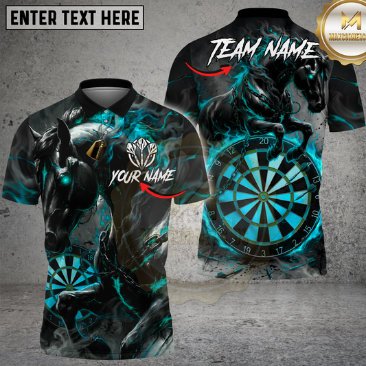 Maxcorners Horse Darts Fiery Dark Fantasy Multi Options Personalized Name, Team Name Unisex 3D Shirt (4 Colors)