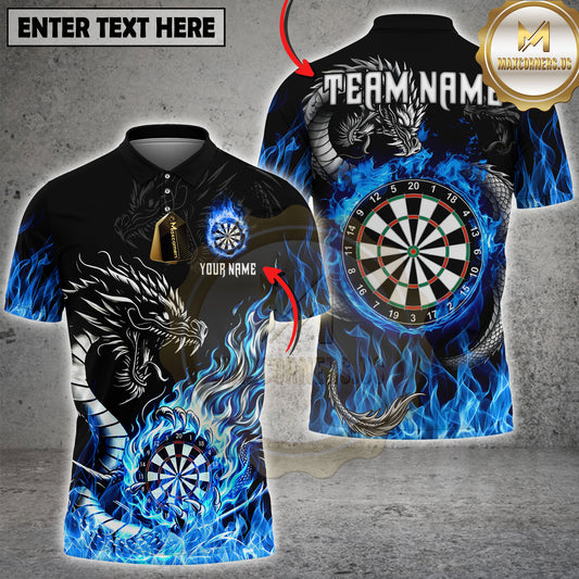 Maxcorners Darts Fire Dragon Flaming Dartboard Multi Options Personalized Name, Team Name Unisex 3D Shirt (4 Colors)