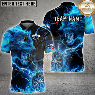 Maxcorners Electric Wolf Darts Shirt Lightning Blue Graphic Multi Options Personalized Name, Team Name Unisex 3D Shirt (4 Colors)