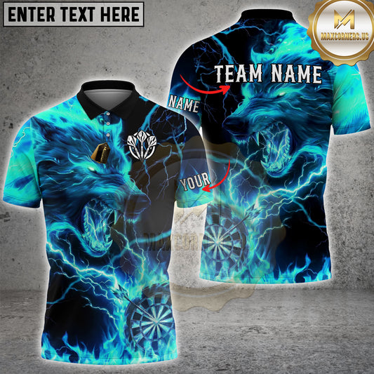 Maxcorners Electric Wolf Darts Shirt Lightning Blue Graphic Multi Options Personalized Name, Team Name Unisex 3D Shirt (4 Colors)